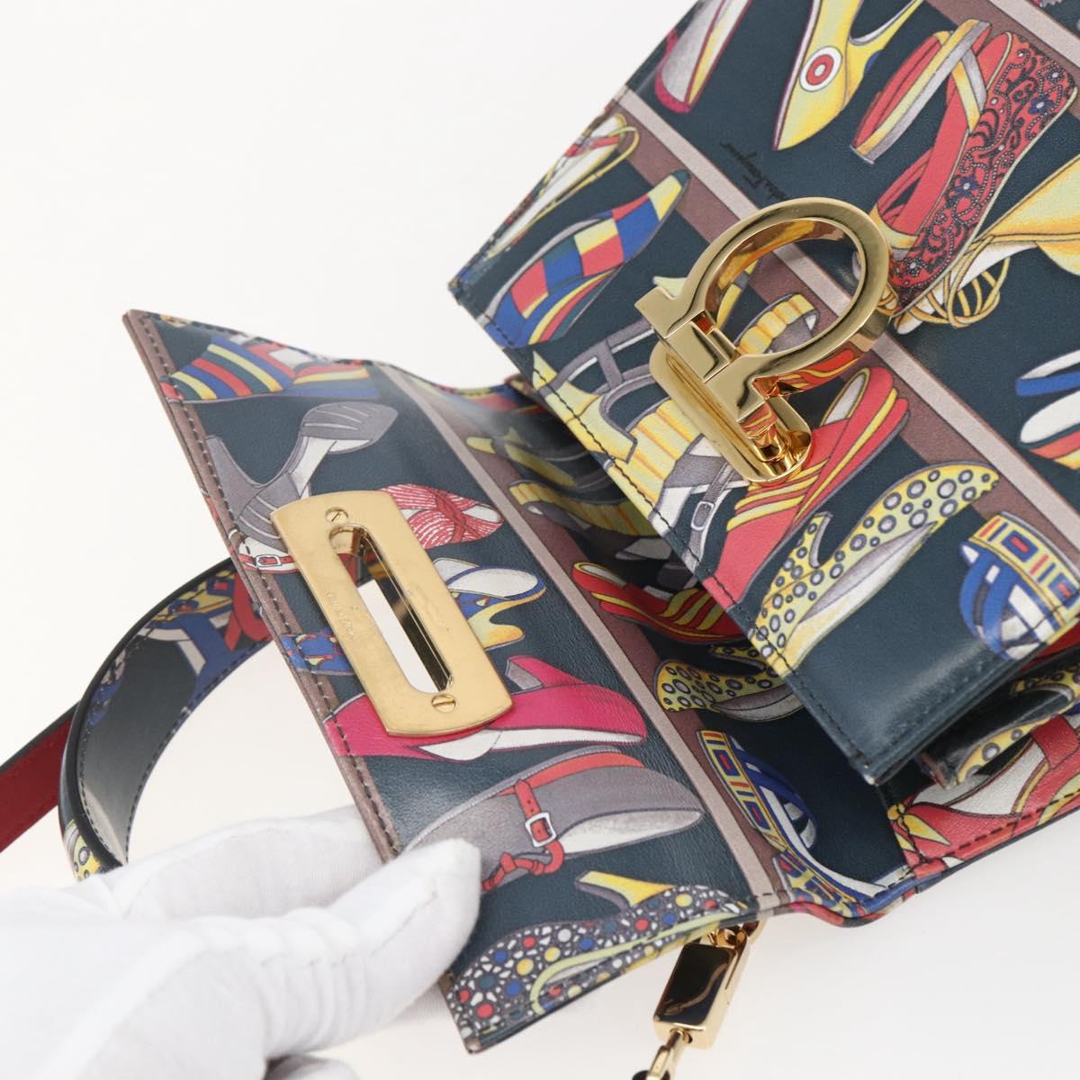 Salvatore Ferragamo Gancini Bag Leather 2way Multicolor Gold Auth BA9972V