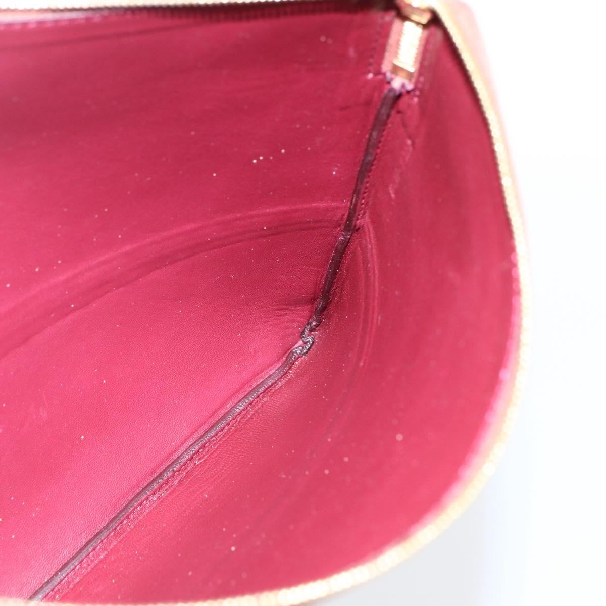 CELINE Pouch Leather Red Gold Auth BA9976