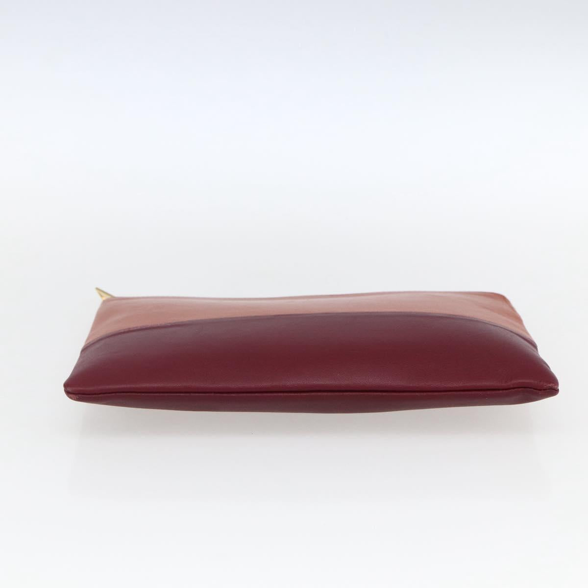 CELINE Pouch Leather Red Gold Auth BA9976