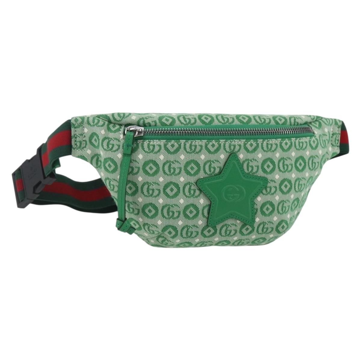 GUCCI Children's Sherry Line Waist bag Canvas Green Silver 502095 Auth BA9977V