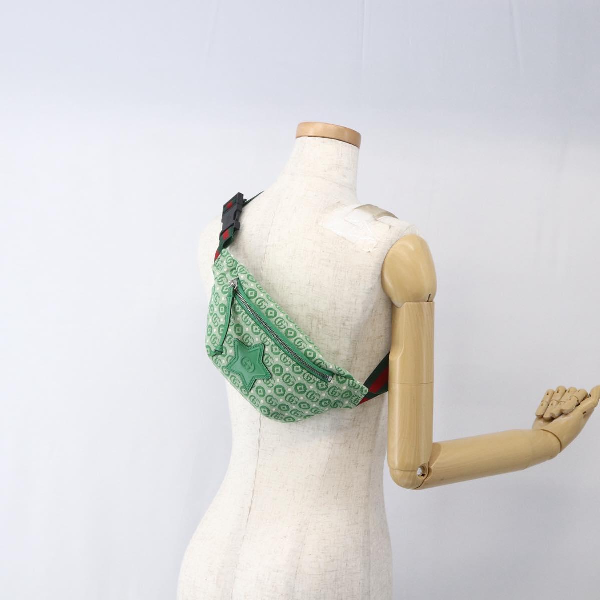 GUCCI Children's Sherry Line Waist bag Canvas Green Silver 502095 Auth BA9977V