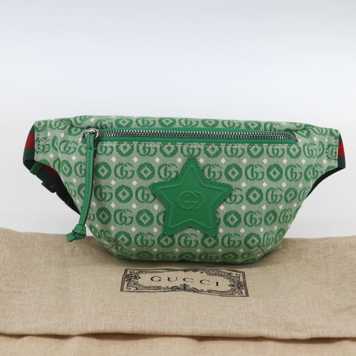 GUCCI Children's Sherry Line Waist bag Canvas Green Silver 502095 Auth BA9977V