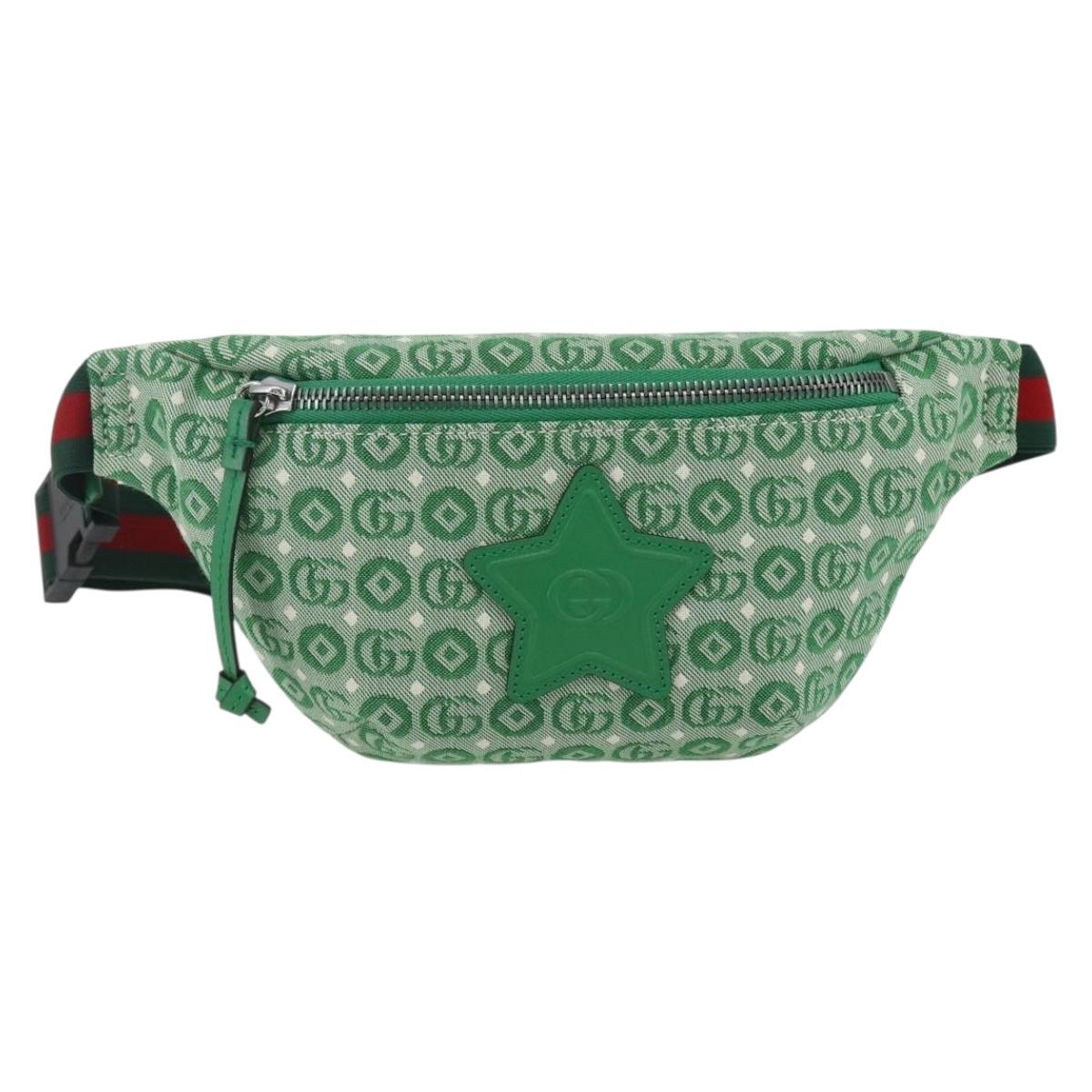 GUCCI Children's Sherry Line Waist bag Canvas Green Silver 502095 Auth BA9977V