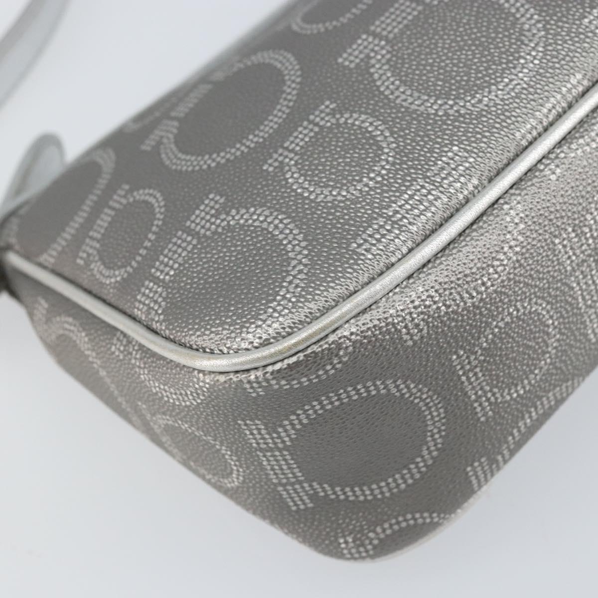 Salvatore Ferragamo Hand Pouch Leather PVC Silver Auth BA9978V