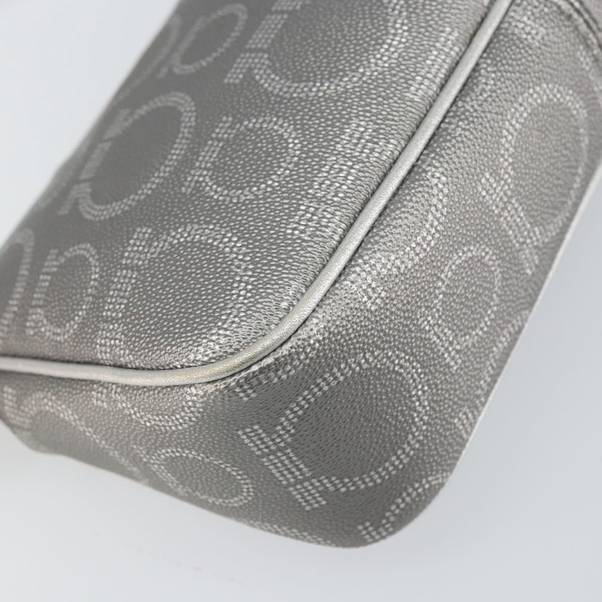 Salvatore Ferragamo Hand Pouch Leather PVC Silver Auth BA9978V