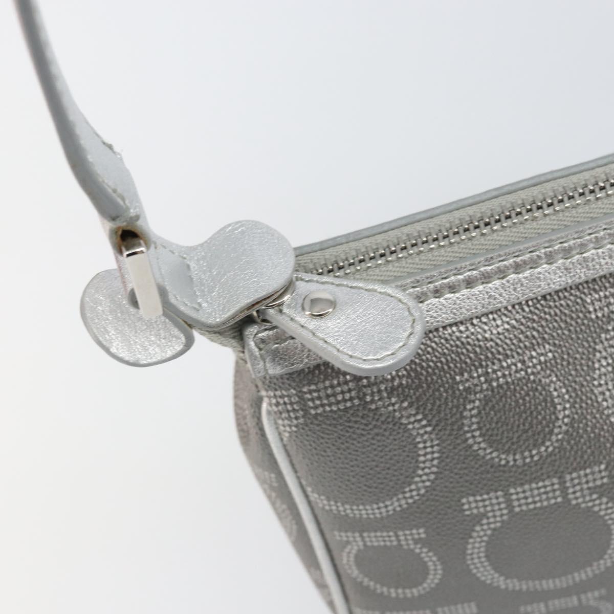 Salvatore Ferragamo Hand Pouch Leather PVC Silver Auth BA9978V