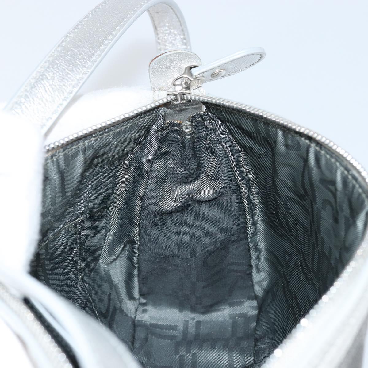 Salvatore Ferragamo Hand Pouch Leather PVC Silver Auth BA9978V