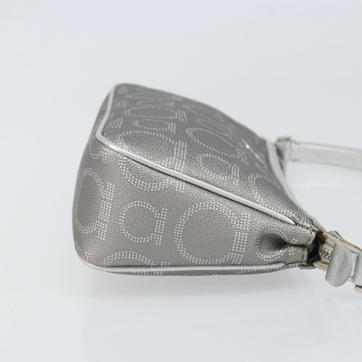 Salvatore Ferragamo Hand Pouch Leather PVC Silver Auth BA9978V