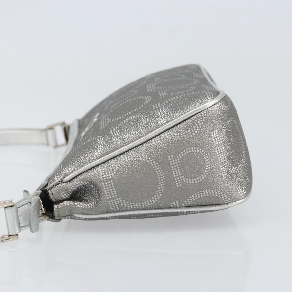 Salvatore Ferragamo Hand Pouch Leather PVC Silver Auth BA9978V