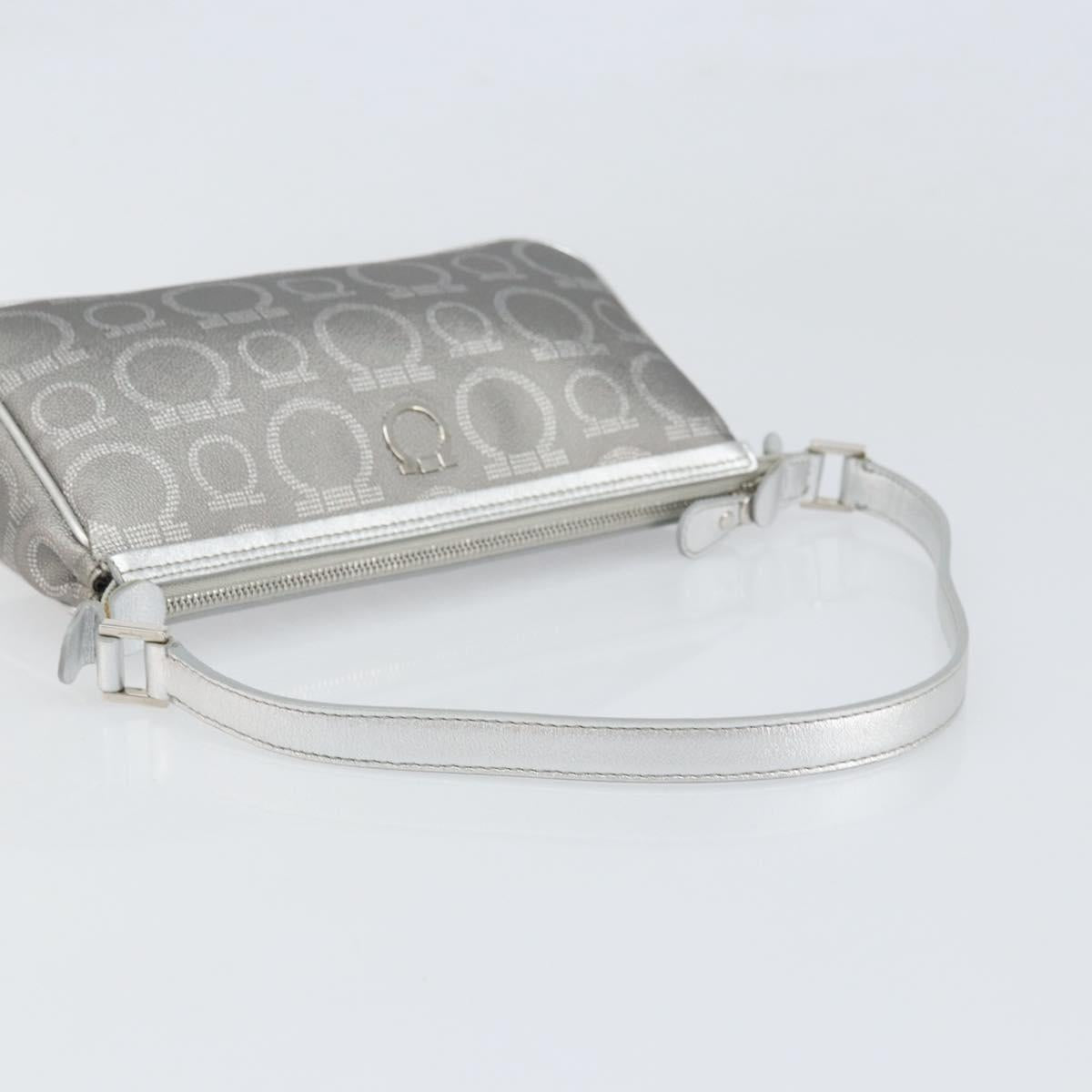 Salvatore Ferragamo Hand Pouch Leather PVC Silver Auth BA9978V