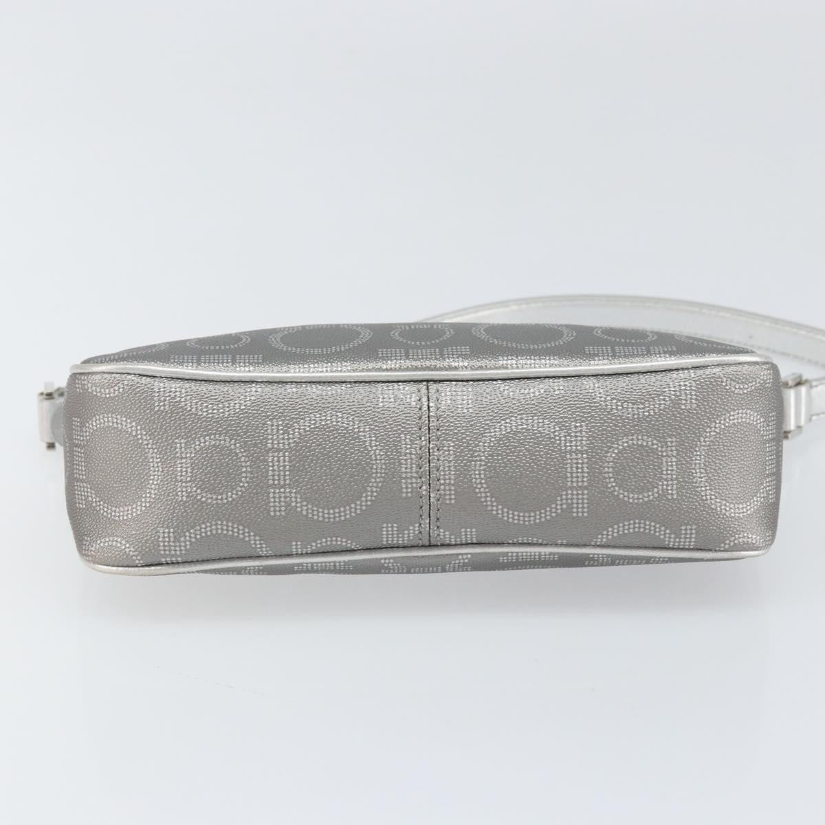 Salvatore Ferragamo Hand Pouch Leather PVC Silver Auth BA9978V