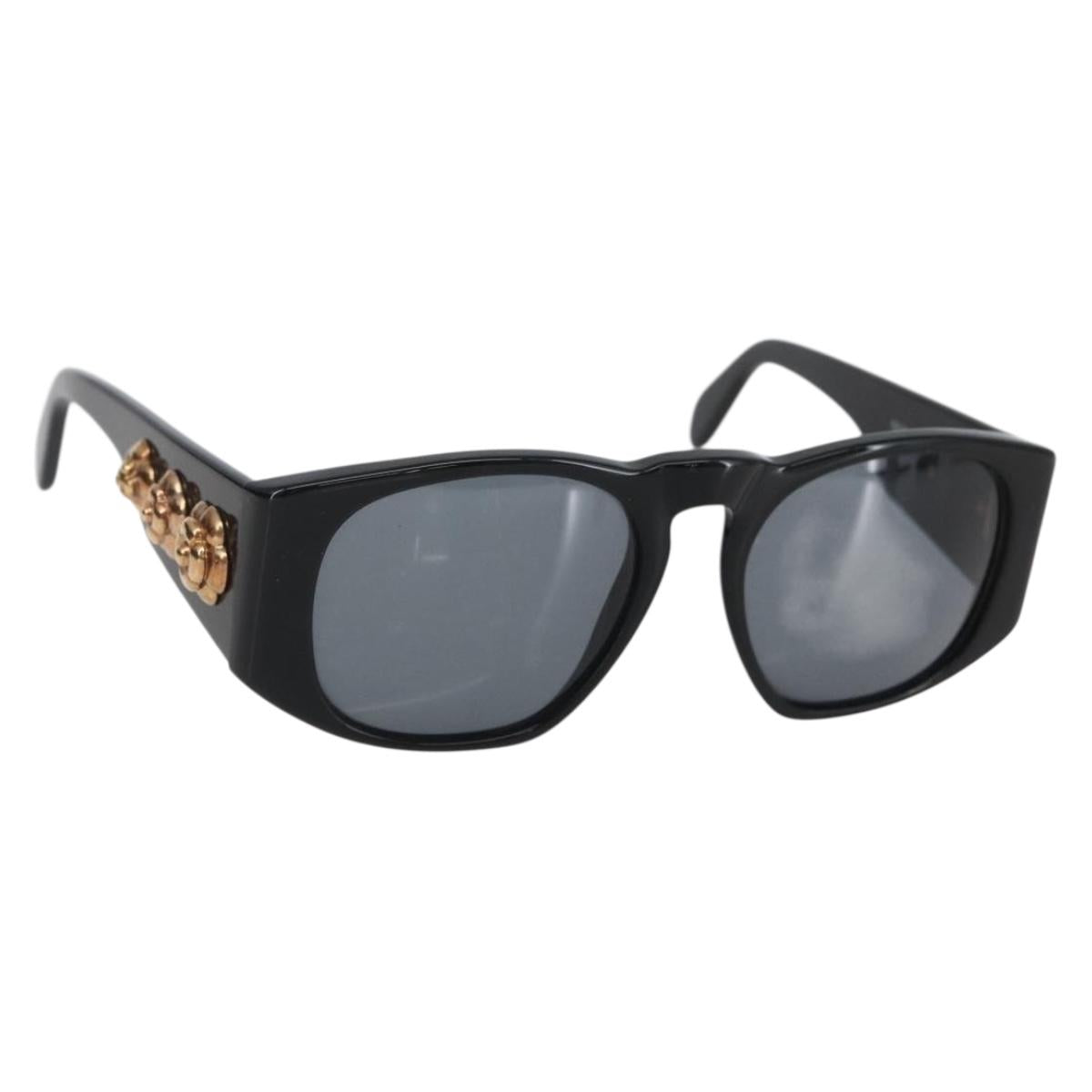 CHANEL Camelia Sunglasses plastic Black CC Auth BA9982