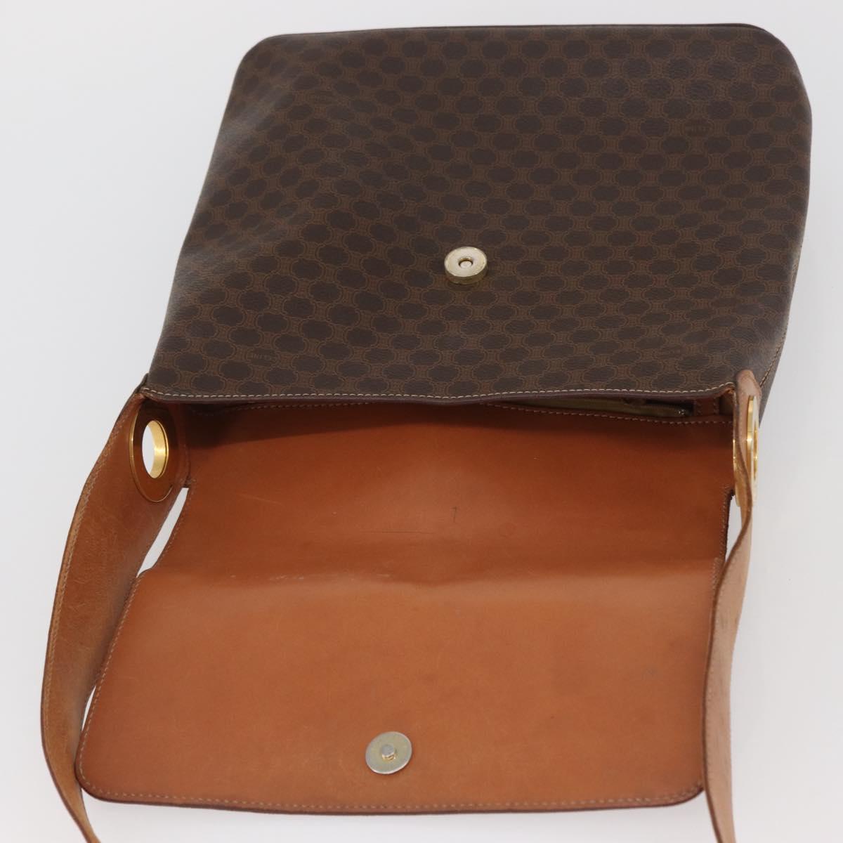 CELINE Macadam Canvas Shoulder Bag PVC Leather Brown Gold Auth BAZ004A