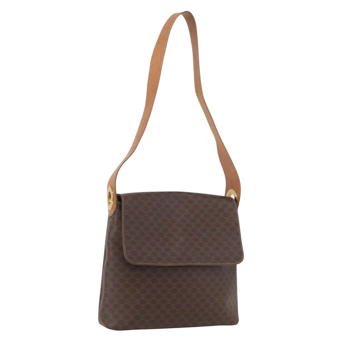 CELINE Macadam Canvas Shoulder Bag PVC Leather Brown Gold Auth BAZ004A