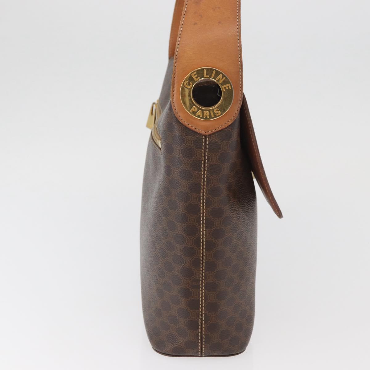 CELINE Macadam Canvas Shoulder Bag PVC Leather Brown Gold Auth BAZ004A