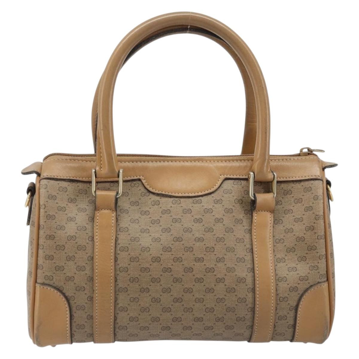 GUCCI Micro GG Supreme Hand Bag PVC Beige Gold Auth BAZ005A
