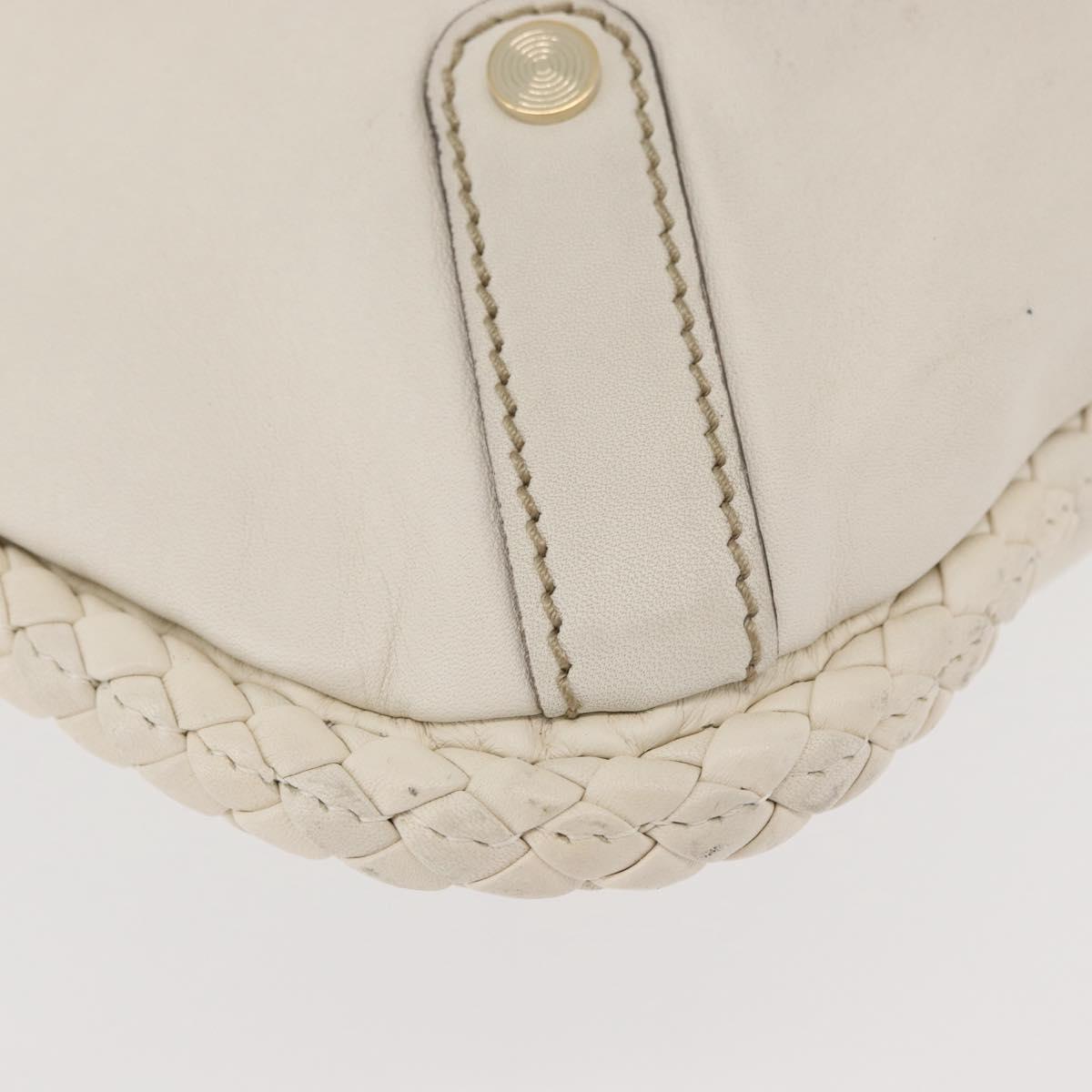 GUCCI Sherry Line Chain Shoulder Bag Leather White Gold 153011 Auth BAZ007A