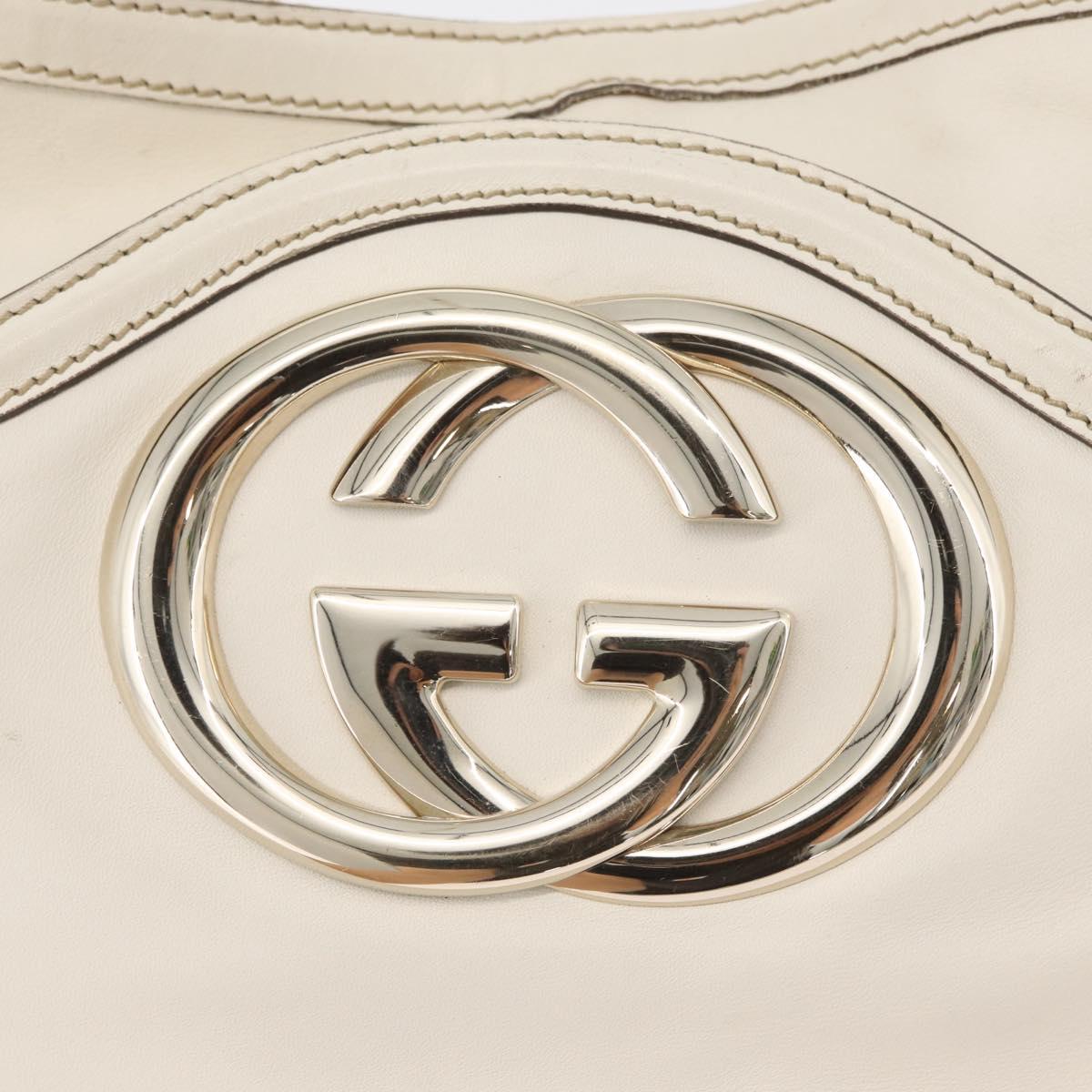 GUCCI Sherry Line Chain Shoulder Bag Leather White Gold 153011 Auth BAZ007A