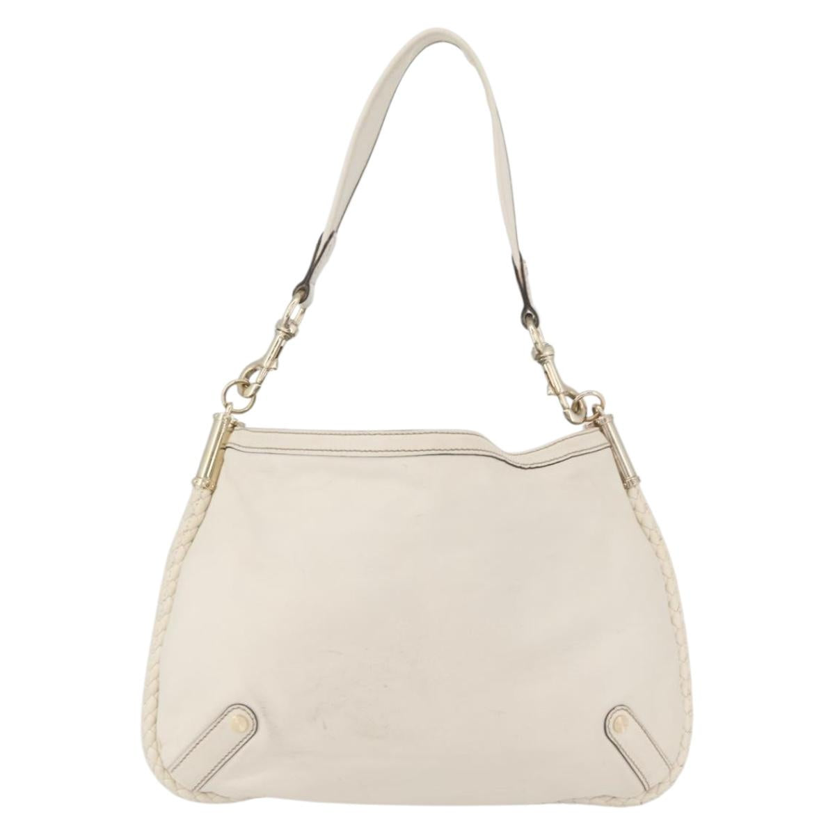 GUCCI Sherry Line Chain Shoulder Bag Leather White Gold 153011 Auth BAZ007A