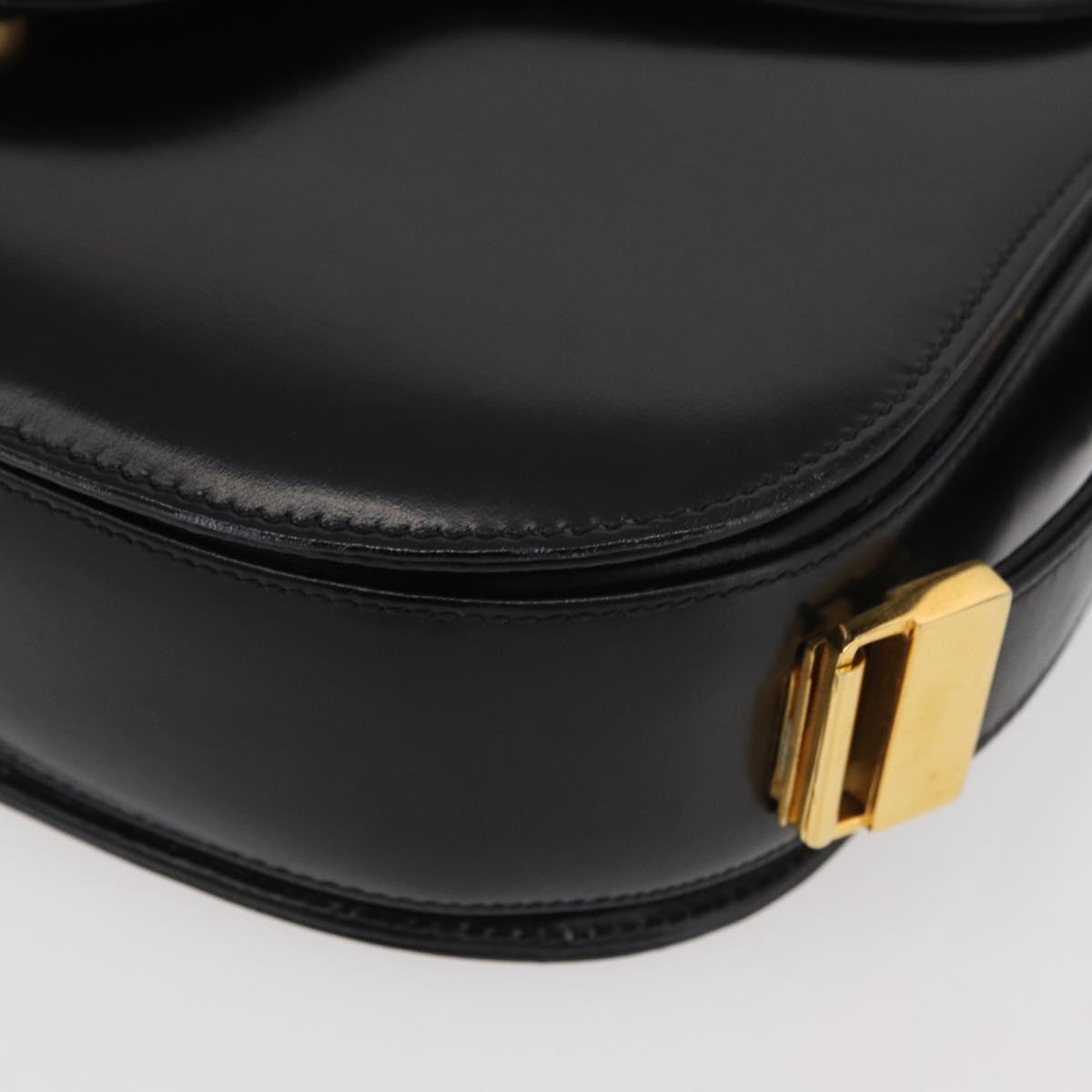 GUCCI Hand Bag Leather Black Gold Auth BAZ009