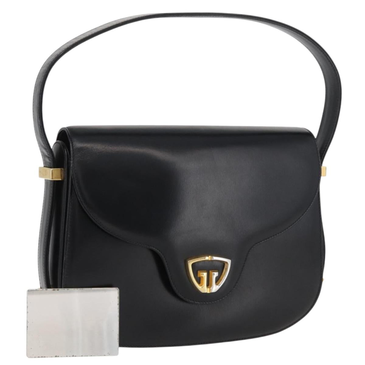 GUCCI Hand Bag Leather Black Gold Auth BAZ009