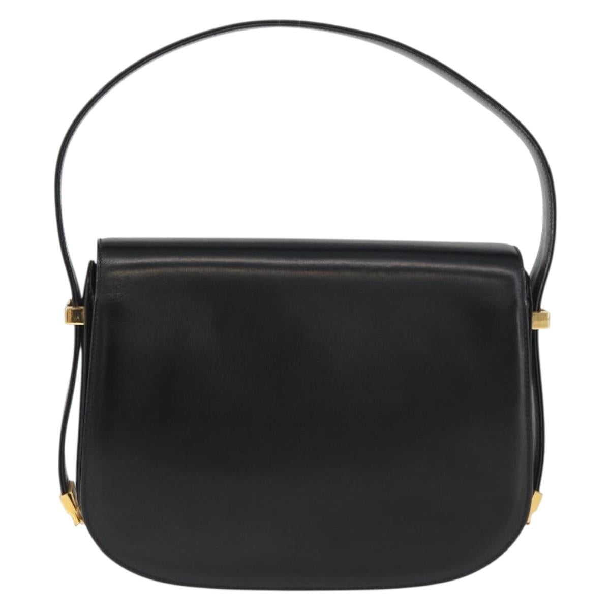 GUCCI Hand Bag Leather Black Gold Auth BAZ009
