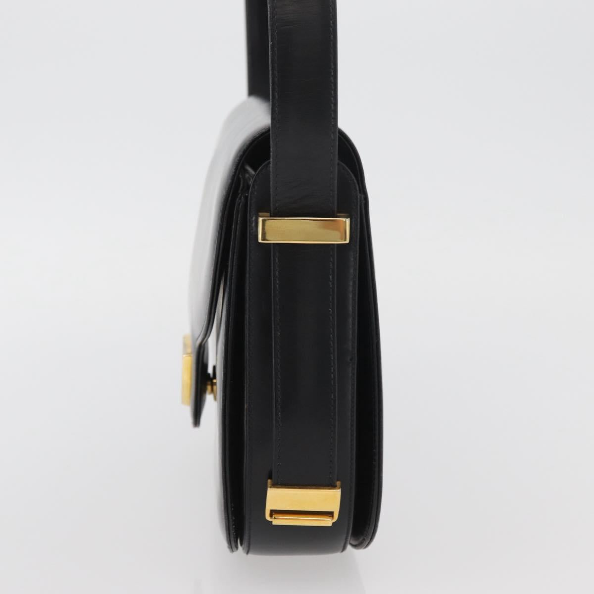 GUCCI Hand Bag Leather Black Gold Auth BAZ009