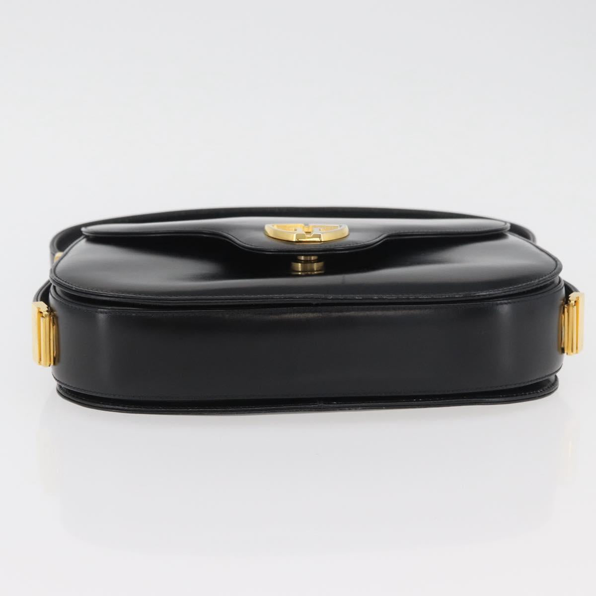GUCCI Hand Bag Leather Black Gold Auth BAZ009