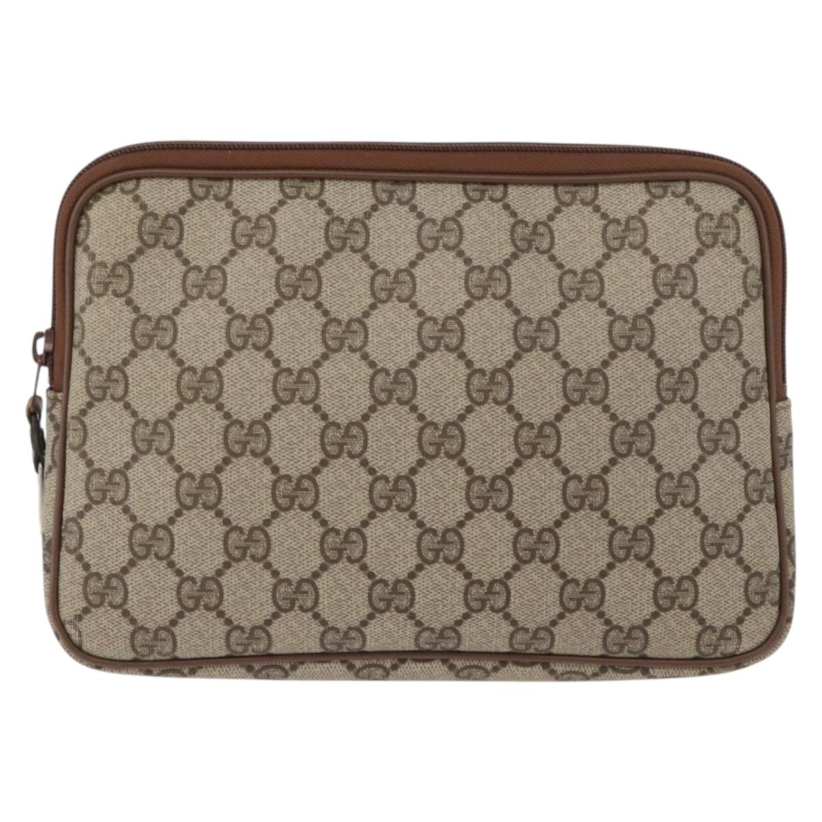 GUCCI GG Supreme Clutch Bag PVC Beige Gold Auth BAZ013A