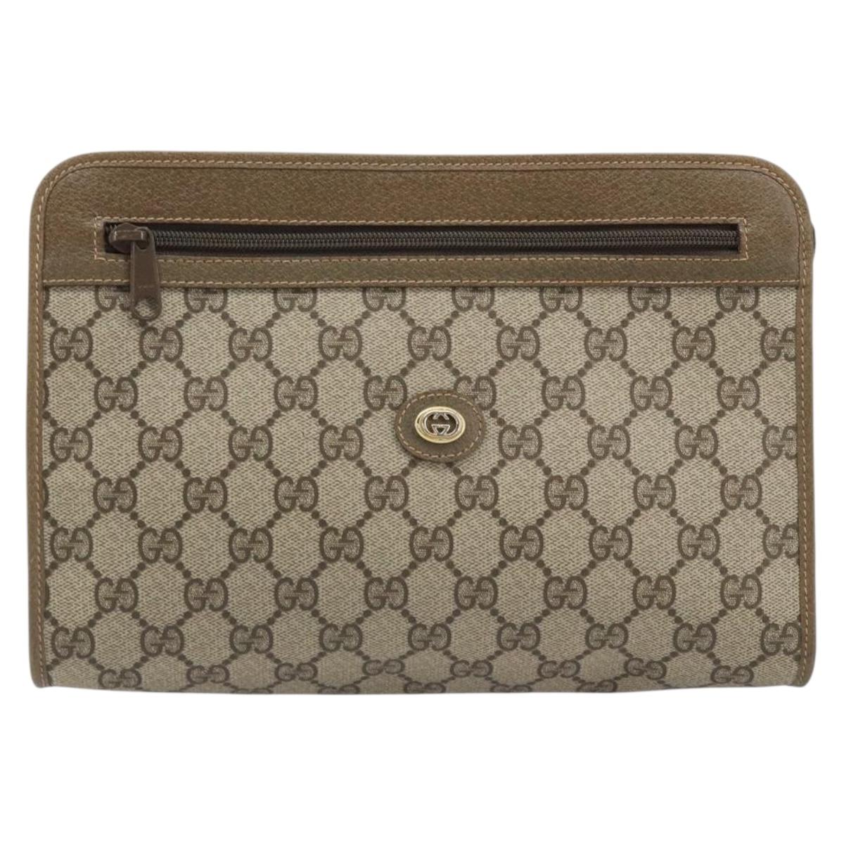 GUCCI GG Supreme Clutch Bag PVC Beige Gold 97 01 037 Auth BAZ014