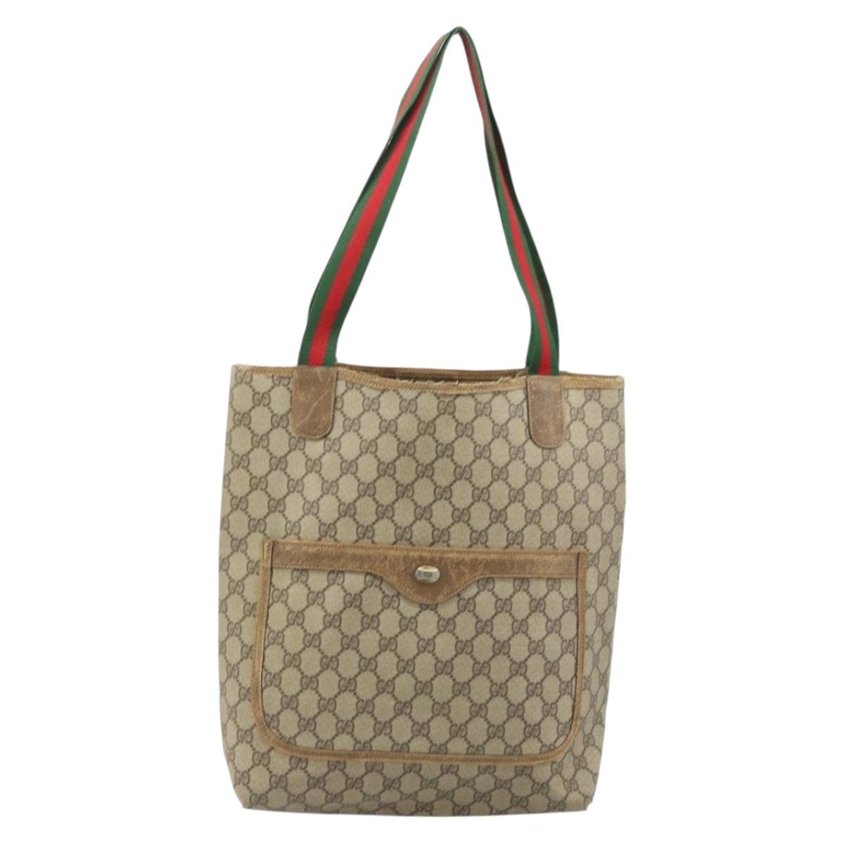 GUCCI GG Supreme Web Sherry Line Tote Bag PVC Beige 39 02 003 Auth BAZ015