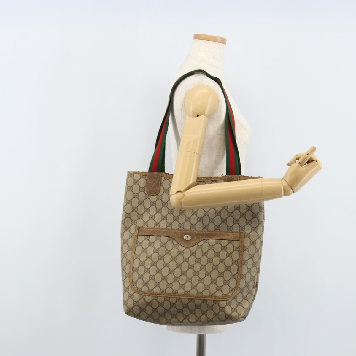 GUCCI GG Supreme Web Sherry Line Tote Bag PVC Beige 39 02 003 Auth BAZ015