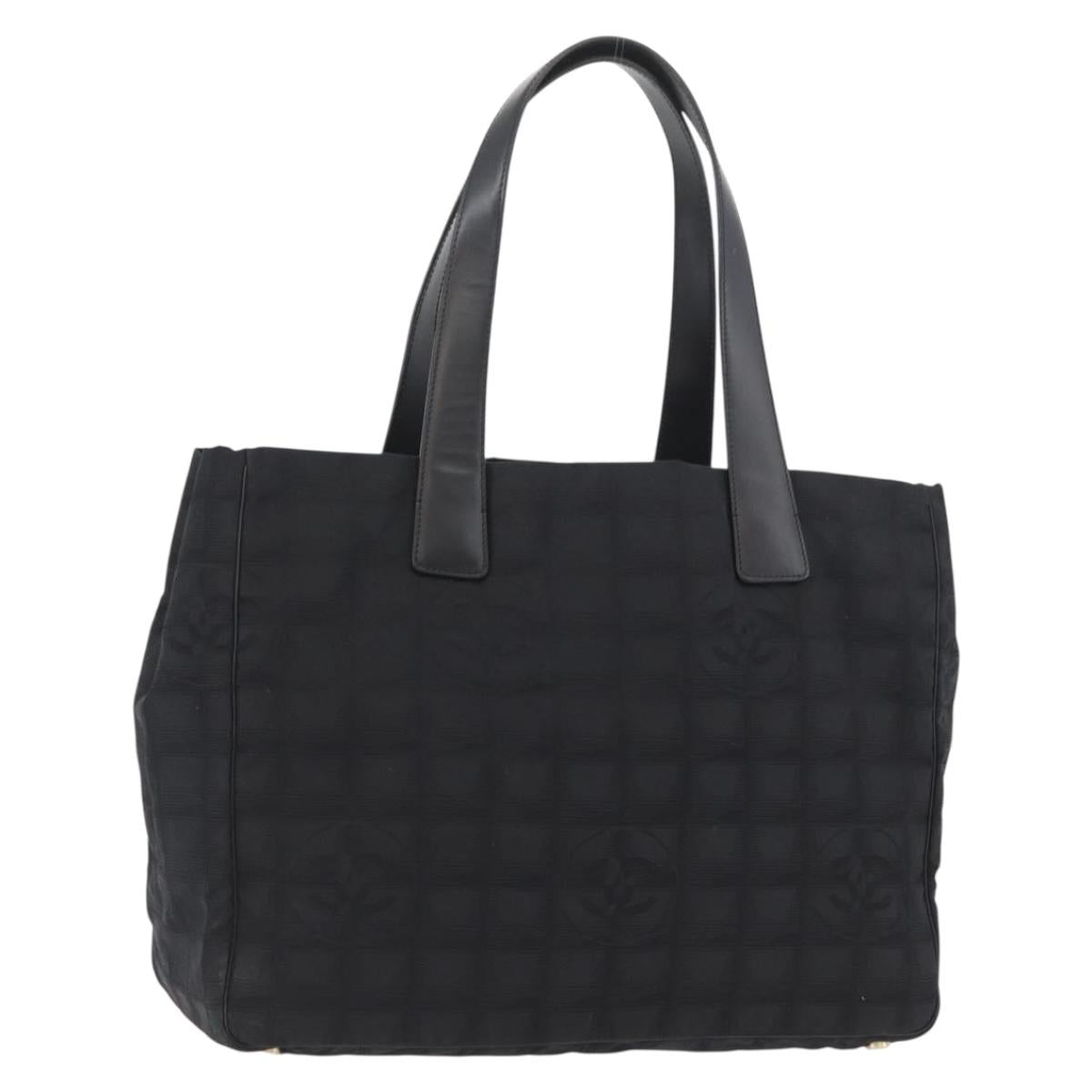 CHANEL New Travel Line Tote Bag Nylon Black Gold CC Auth BAZ019A