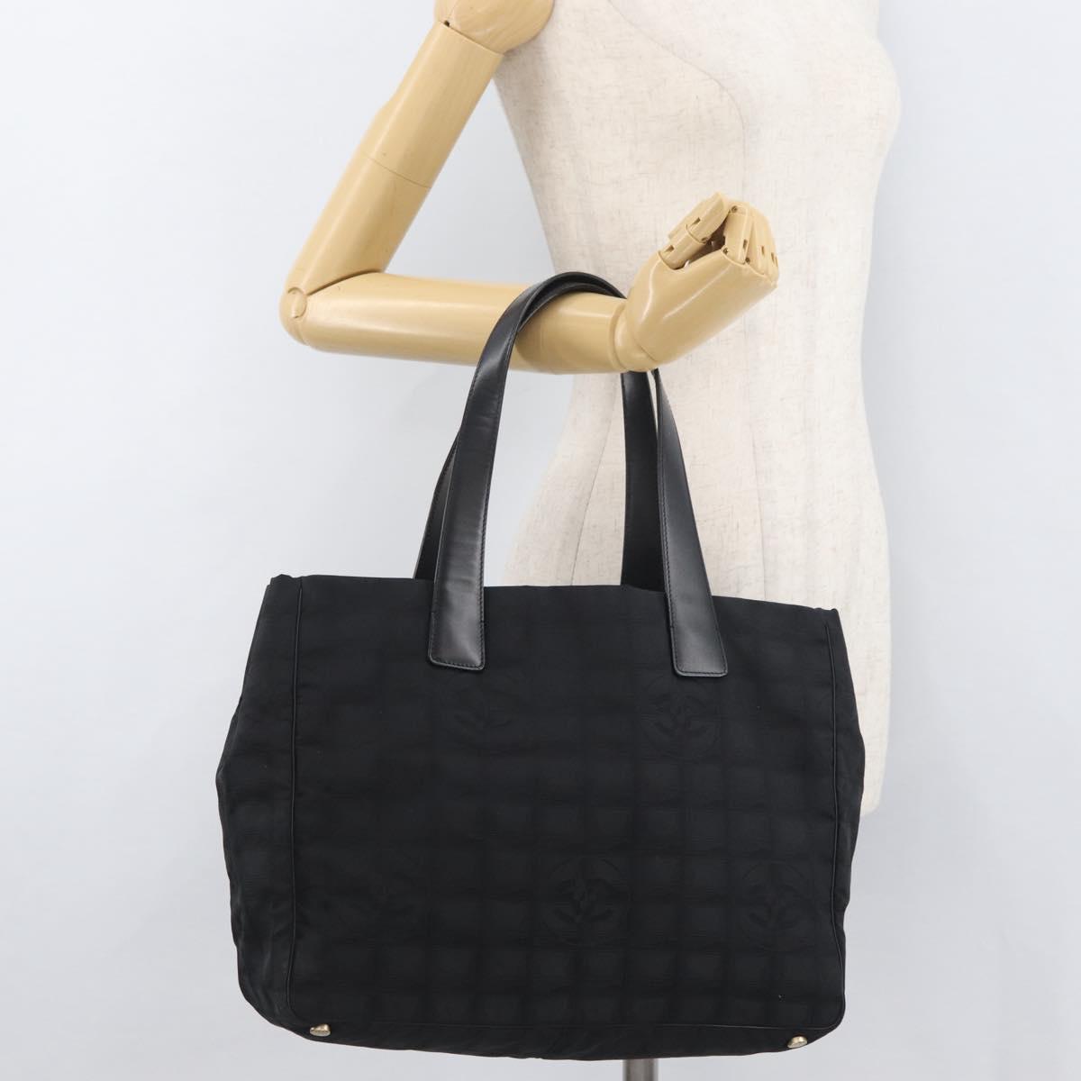 CHANEL New Travel Line Tote Bag Nylon Black Gold CC Auth BAZ019A