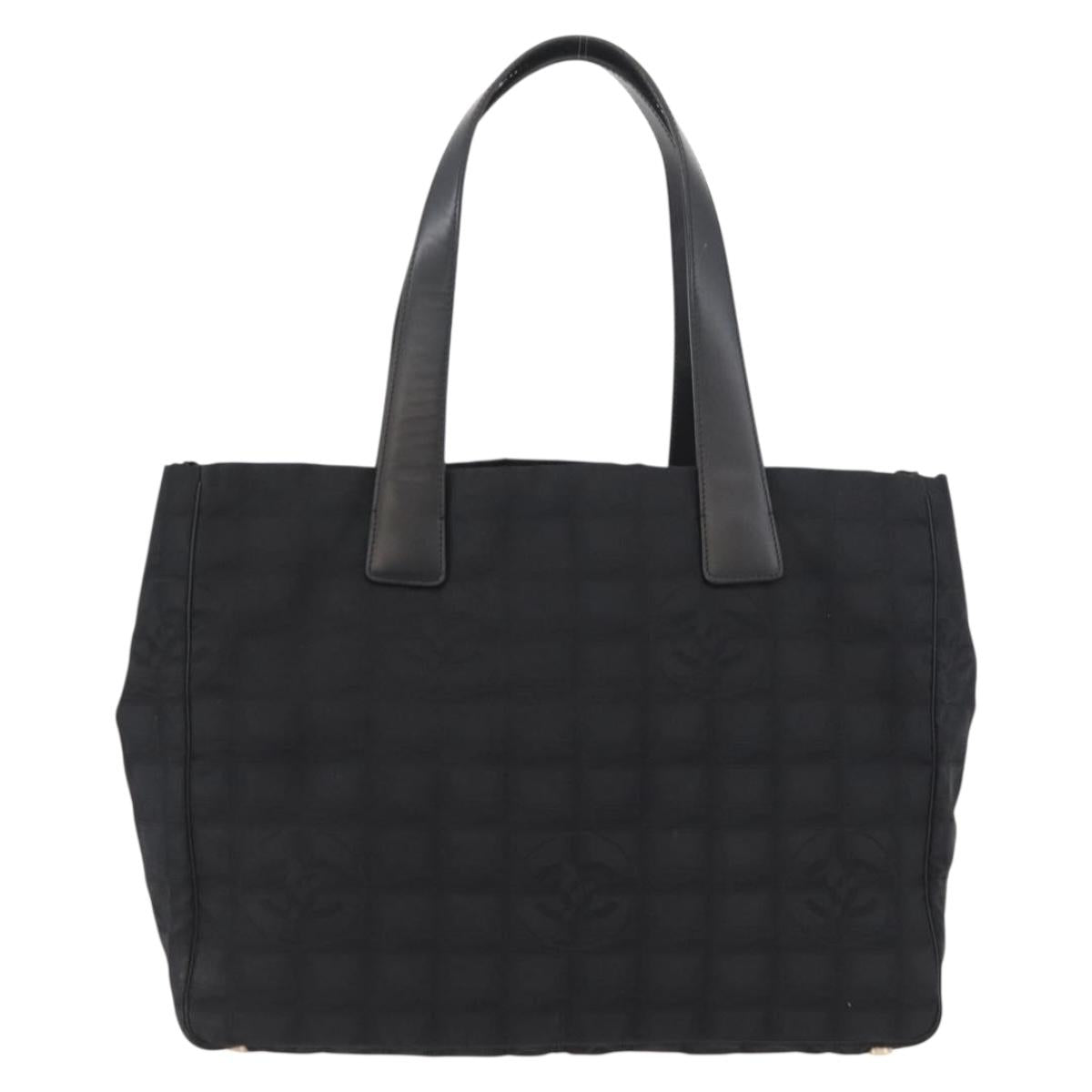 CHANEL New Travel Line Tote Bag Nylon Black Gold CC Auth BAZ019A