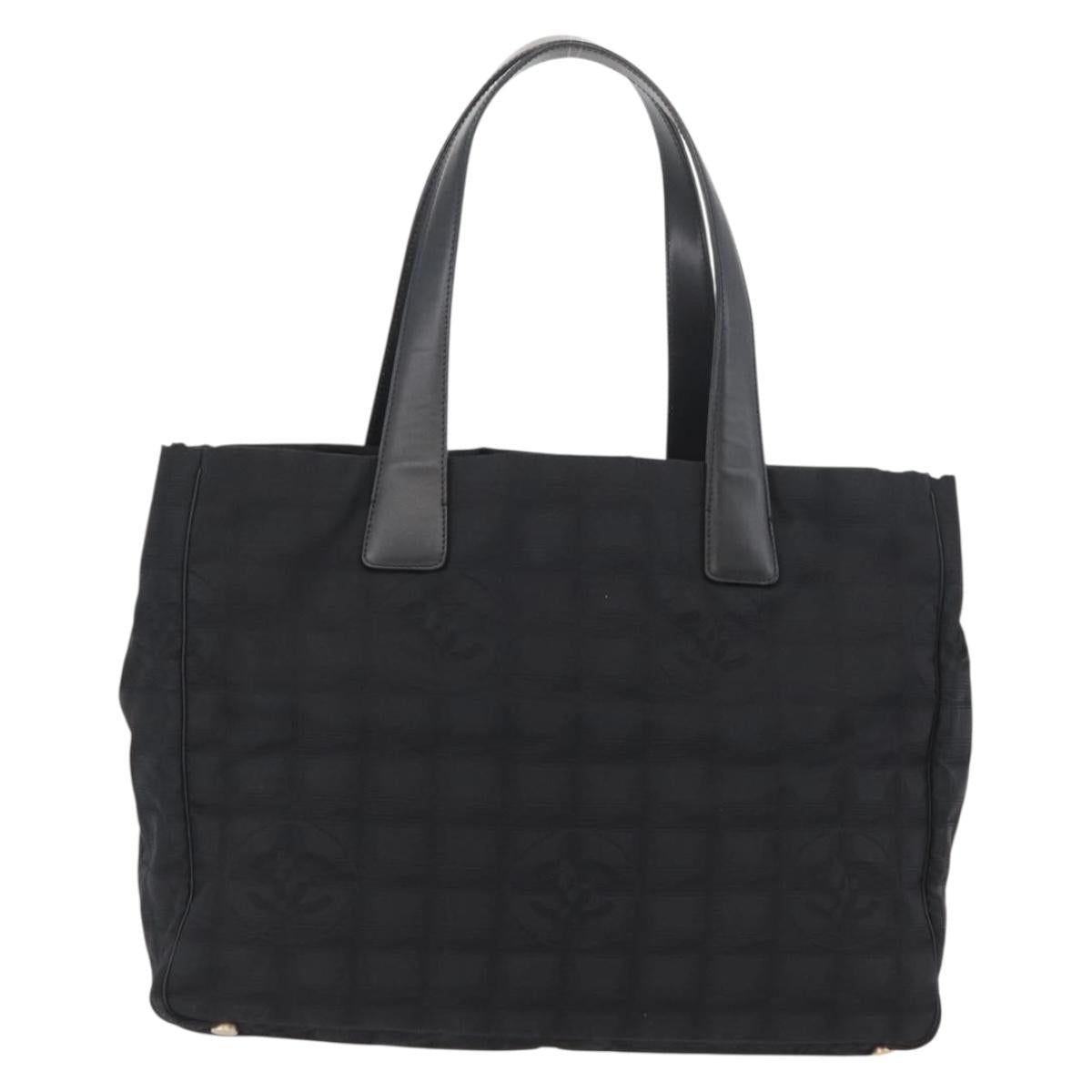 CHANEL New Travel Line Tote Bag Nylon Black Gold CC Auth BAZ019A