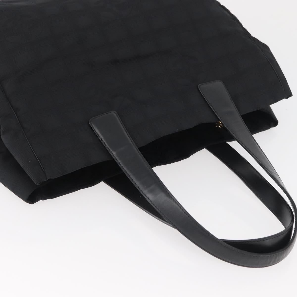 CHANEL New Travel Line Tote Bag Nylon Black Gold CC Auth BAZ019A