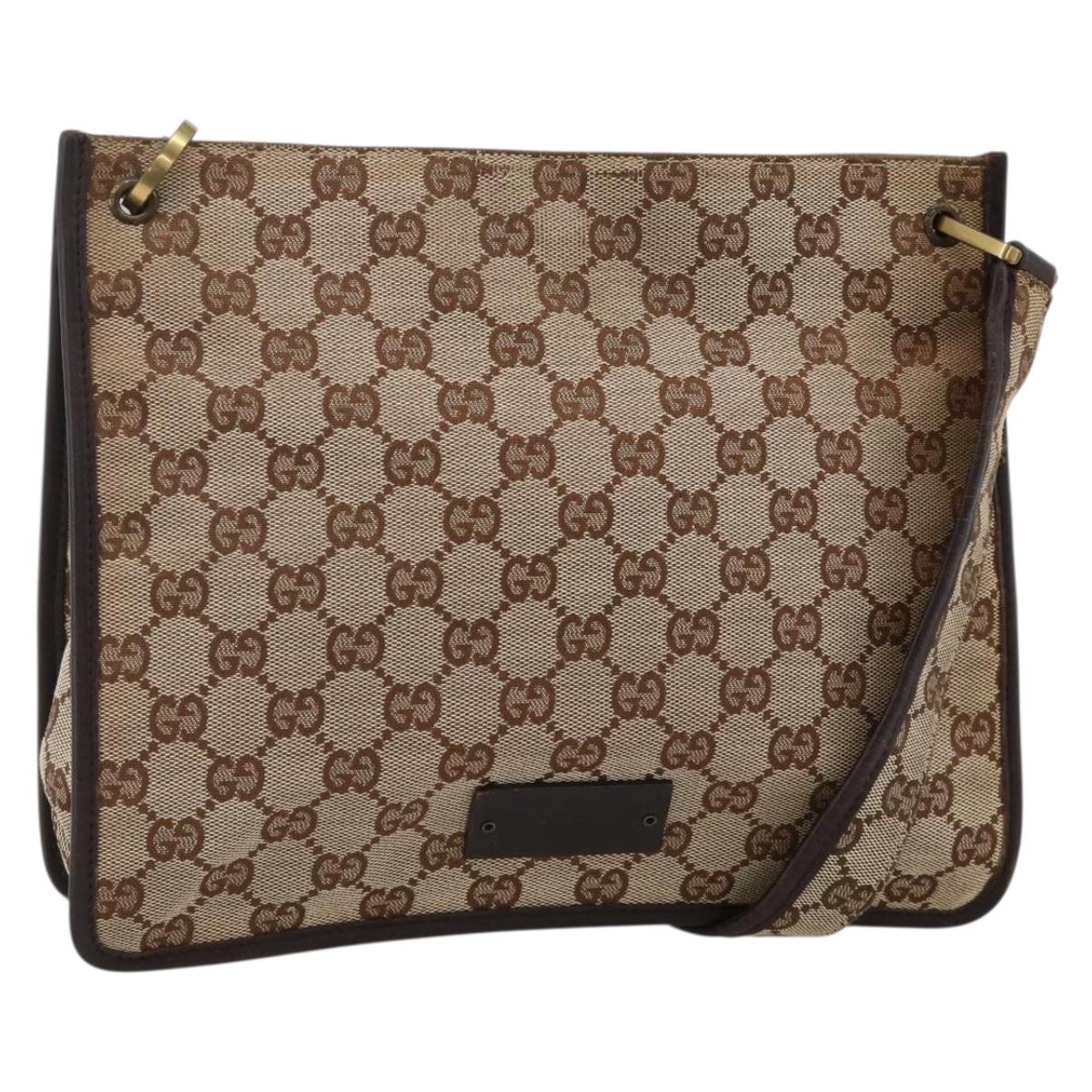 GUCCI GG Canvas Shoulder Bag Beige Gold 91762 Auth BAZ020
