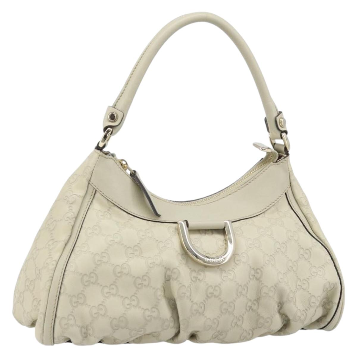 GUCCI GG Canvas Guccissima Abbey Hand Bag Leather Ivory Gold 190525 Auth BAZ023A