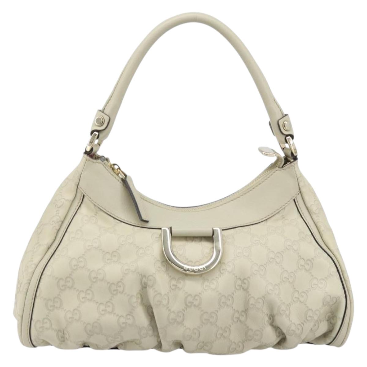 GUCCI GG Canvas Guccissima Abbey Hand Bag Leather Ivory Gold 190525 Auth BAZ023A
