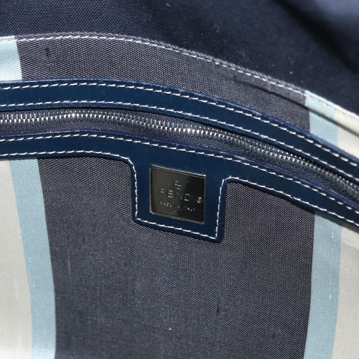 FENDI Mamma Baguette Hand Bag Canvas Navy Silver Auth BAZ024