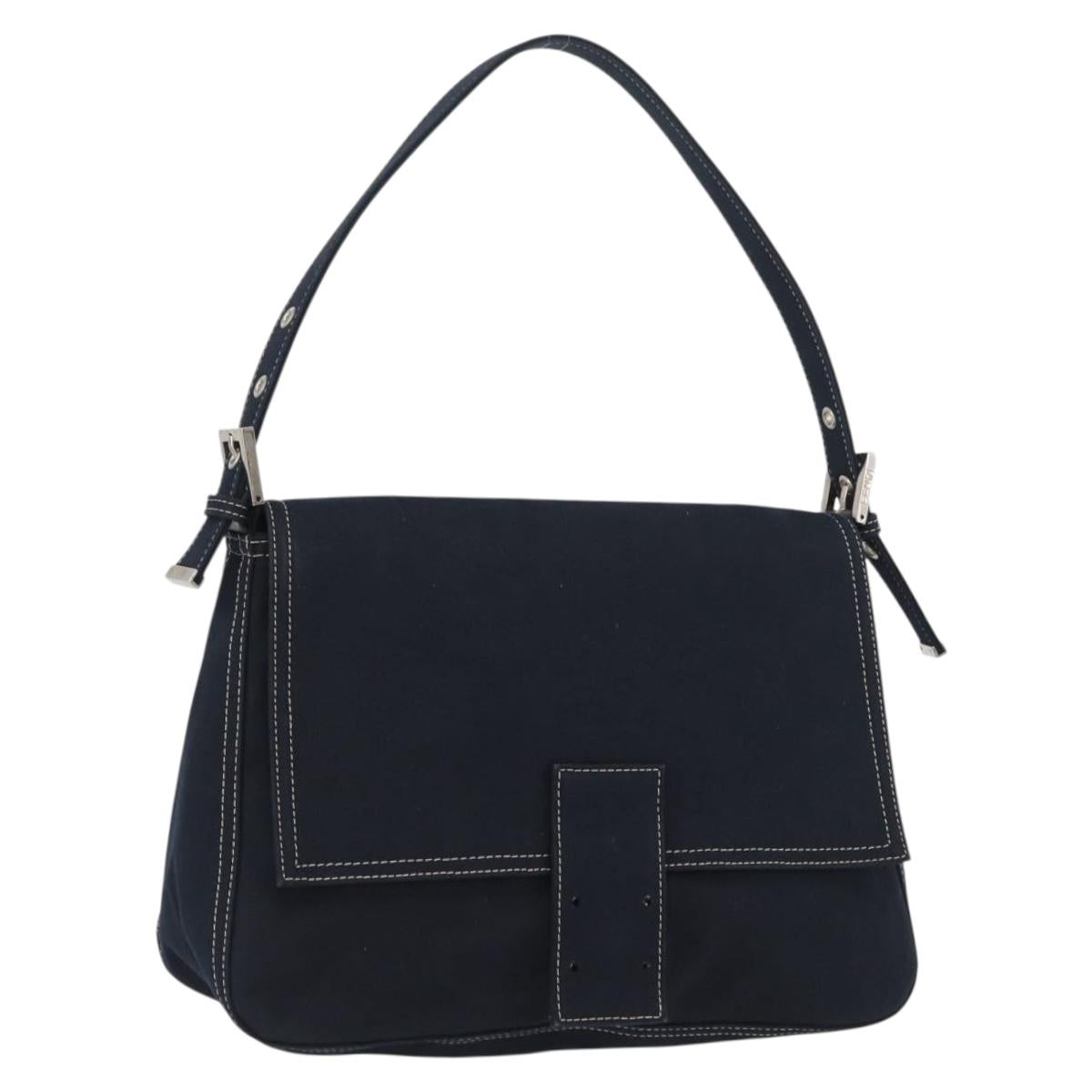 FENDI Mamma Baguette Hand Bag Canvas Navy Silver Auth BAZ024