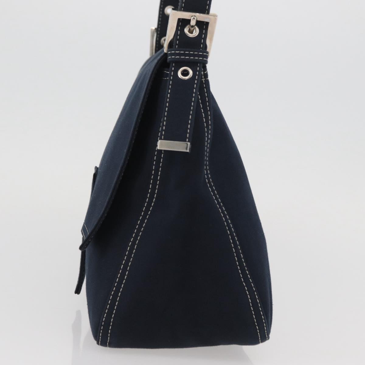 FENDI Mamma Baguette Hand Bag Canvas Navy Silver Auth BAZ024