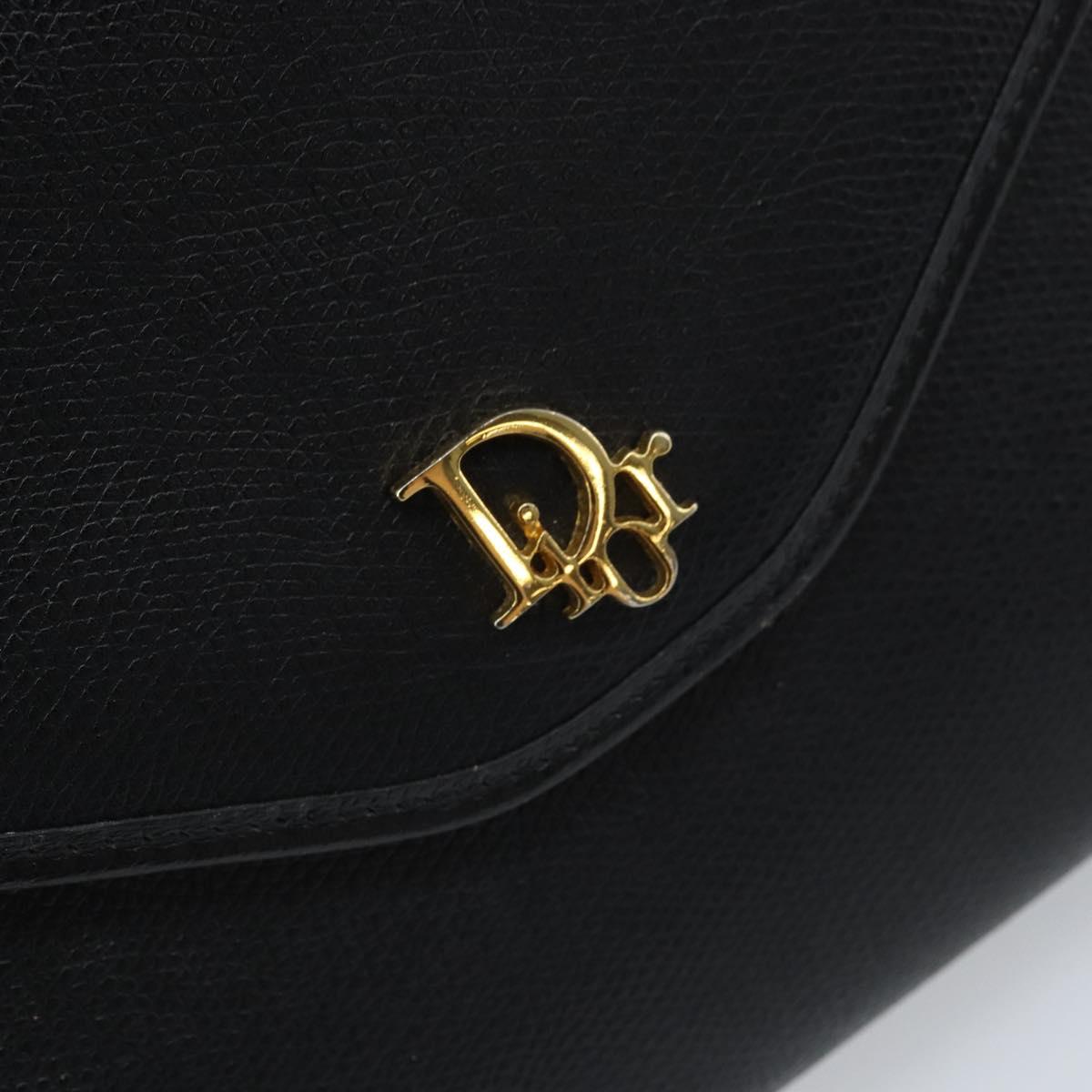 Christian Dior Chain Shoulder Bag Leather Gold Black Auth BAZ035A