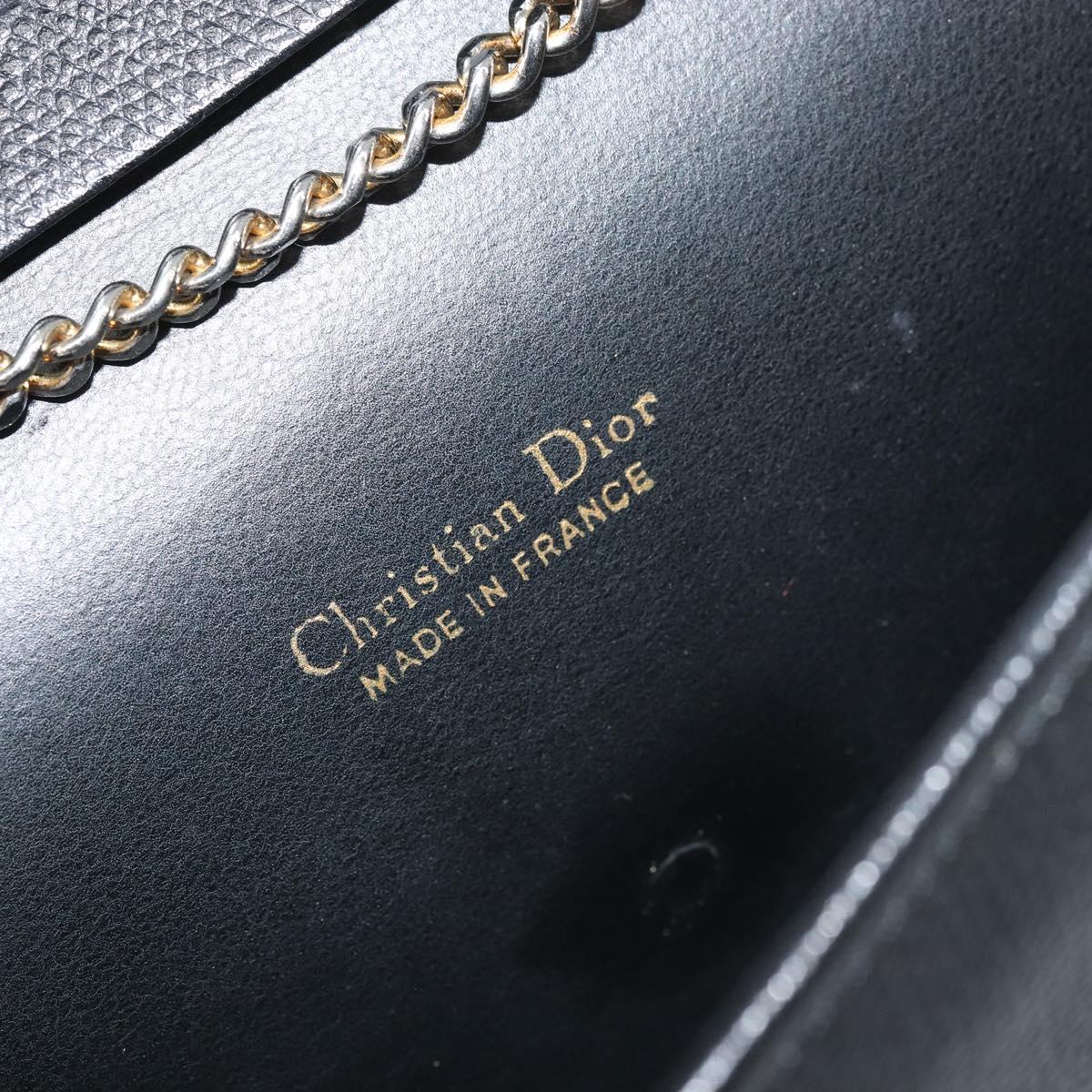 Christian Dior Chain Shoulder Bag Leather Gold Black Auth BAZ035A