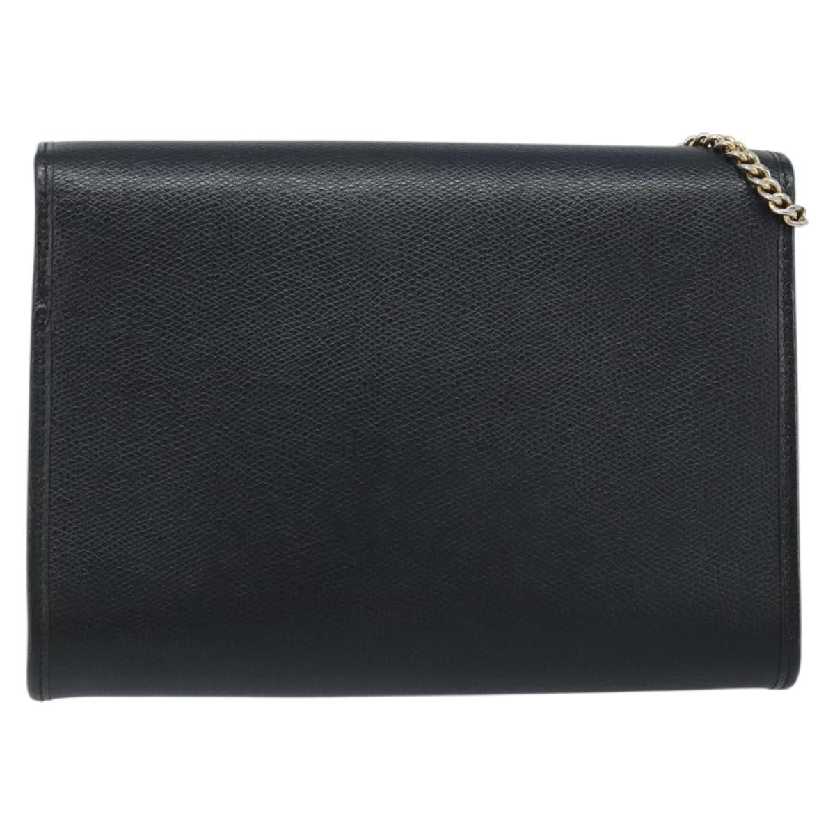 Christian Dior Chain Shoulder Bag Leather Gold Black Auth BAZ035A