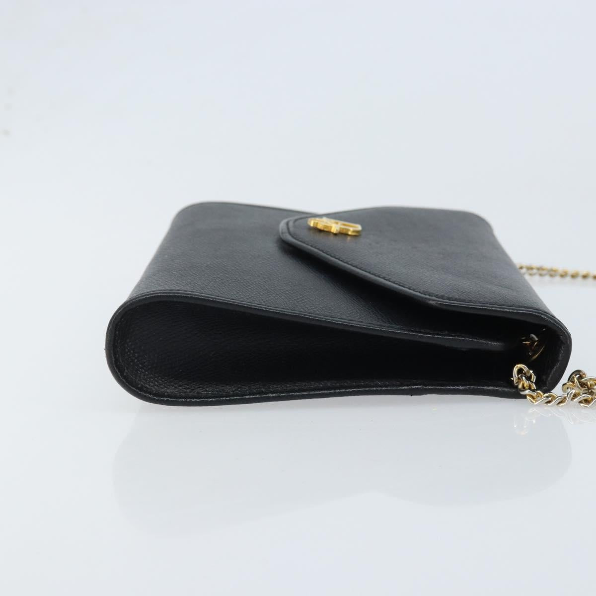 Christian Dior Chain Shoulder Bag Leather Gold Black Auth BAZ035A