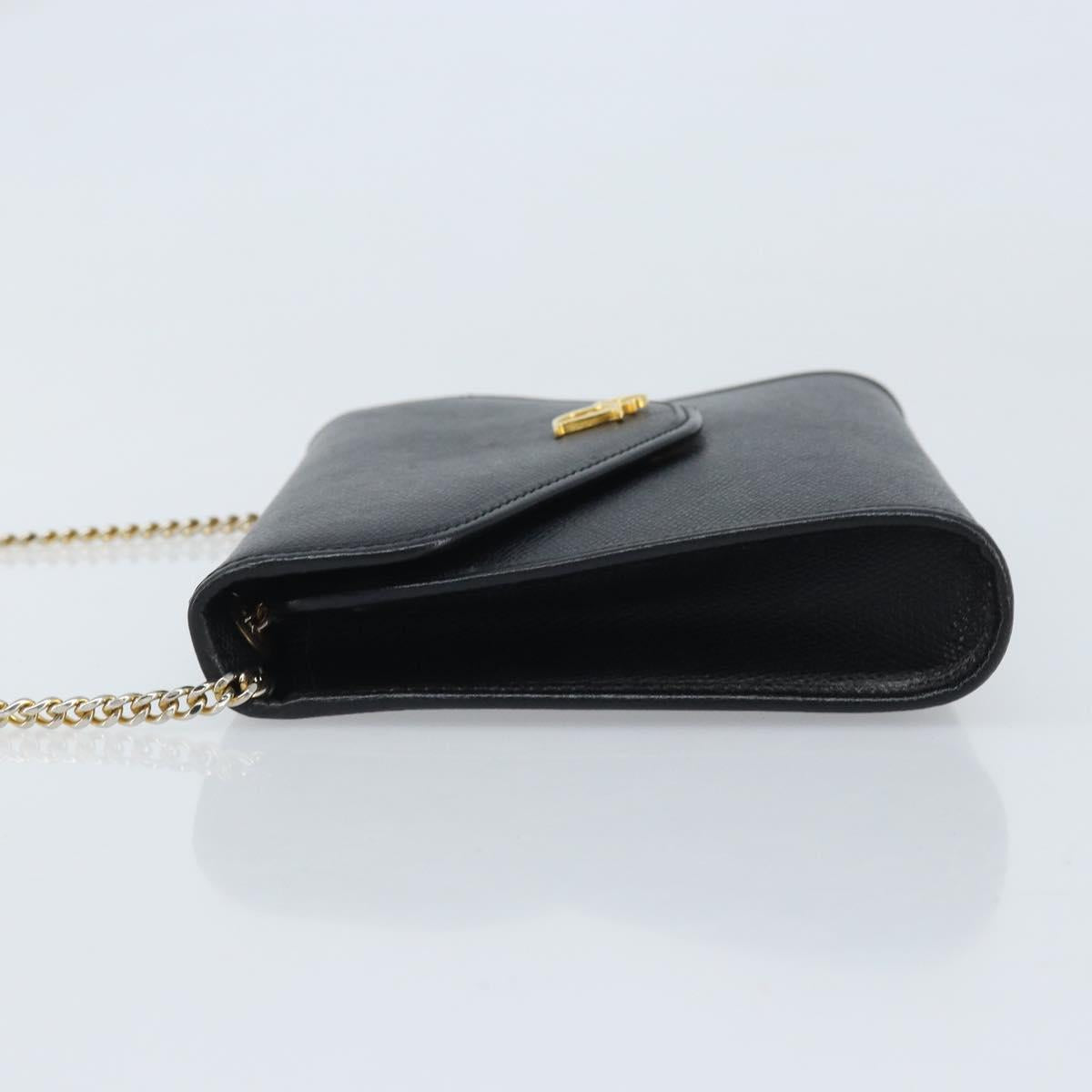 Christian Dior Chain Shoulder Bag Leather Gold Black Auth BAZ035A