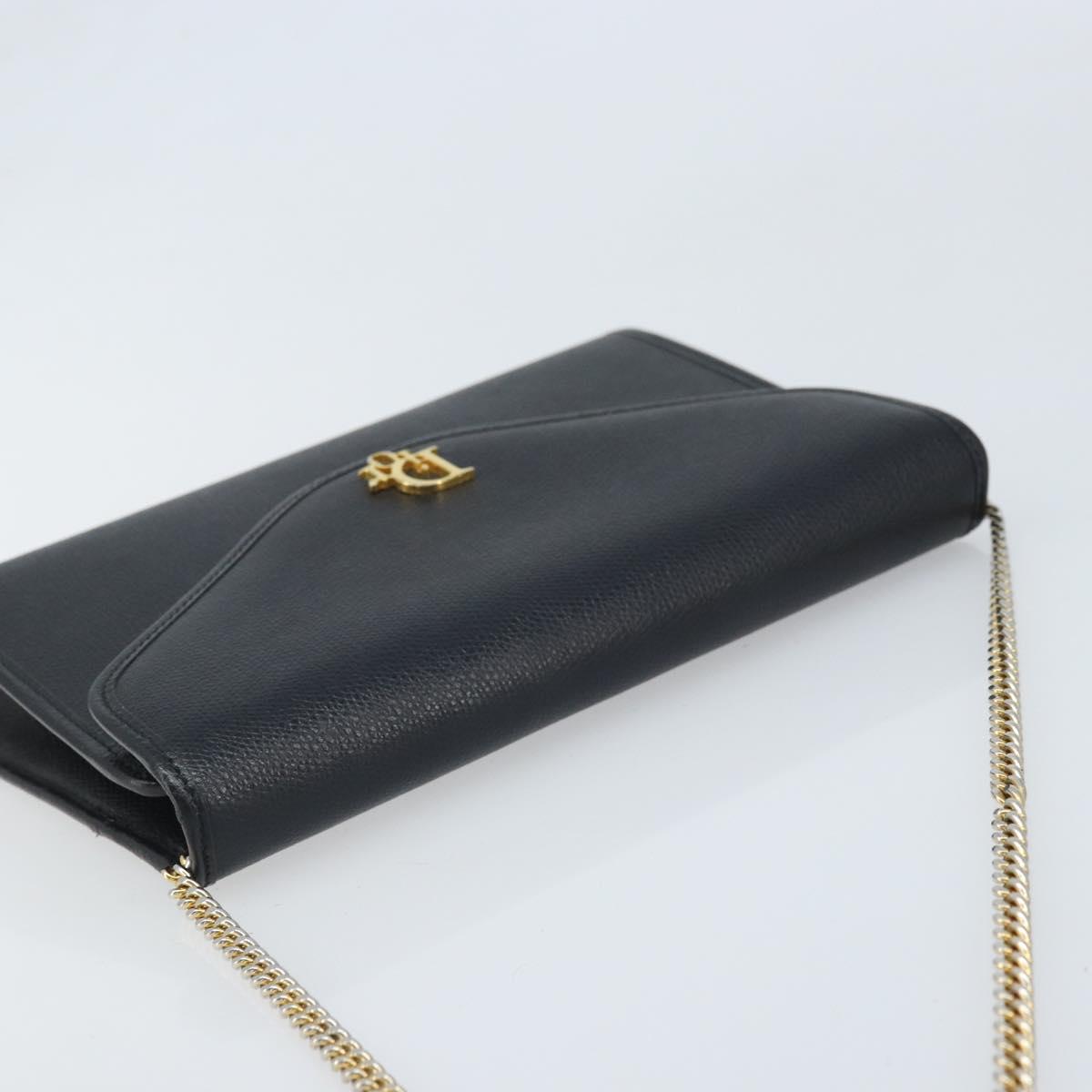 Christian Dior Chain Shoulder Bag Leather Gold Black Auth BAZ035A