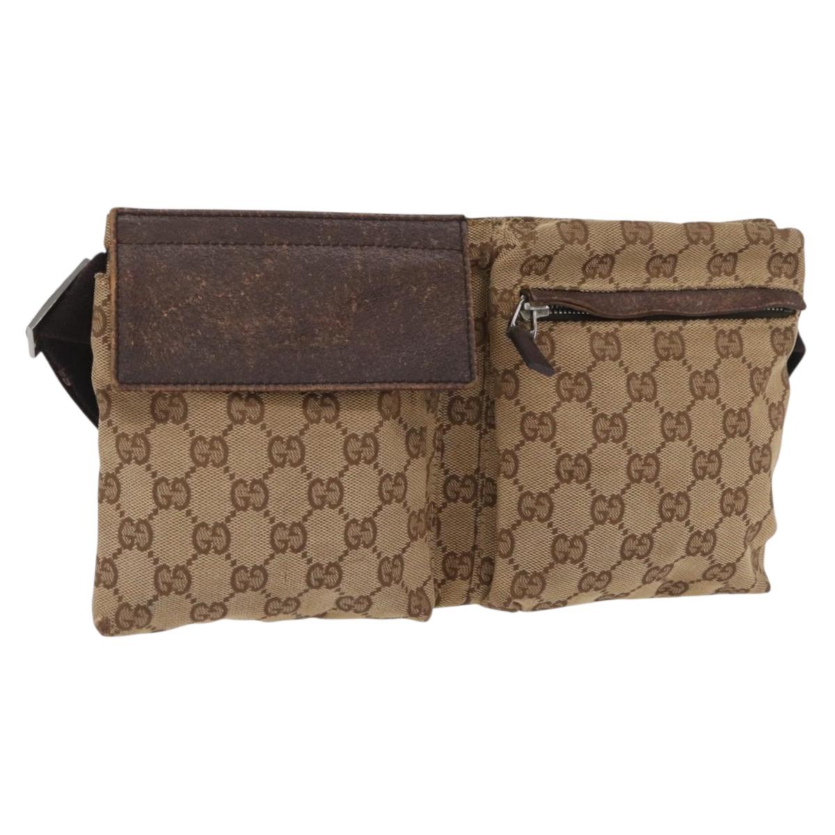 GUCCI GG Canvas Waist bag Beige Silver 28566 Auth BAZ040